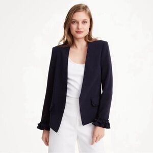 Women's Navy Blazer with Ruffle Cuffs